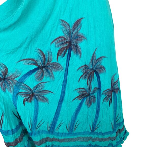 India Boutique Sleeveless Aqua Dress With Palm Tree Print L Swim Coverup - Picture 2 of 7